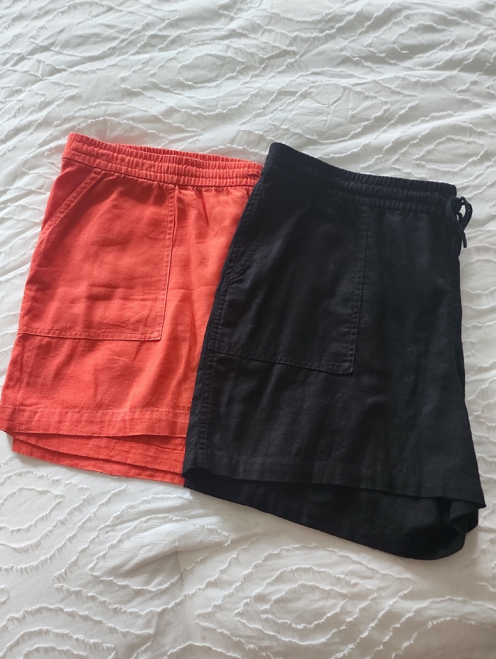 J. Crew Coral and Black Linen-Blend Elastic-Waist Shorts
